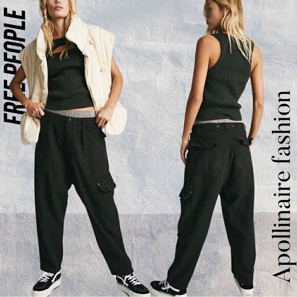 FREE PEOPLE BAY TO BREAKERS PANTS NWT IN BLACK - Picture 1 of 7